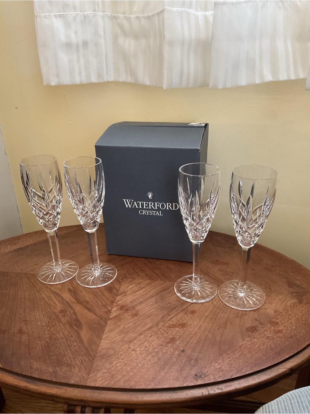 Waterford Crystal Clear Cut-Pattern Champagne Flutes, Set of 4 with box